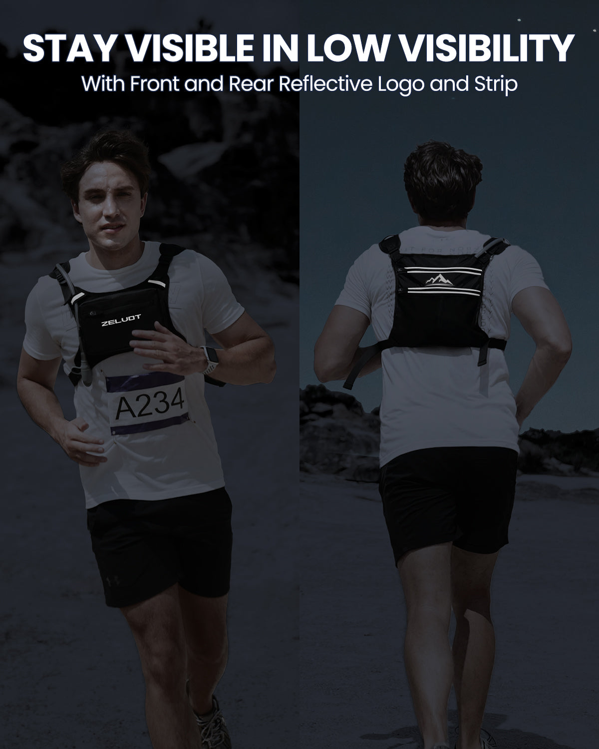 Zelvot | USA Patent Multi-Sport Vest: Lightweight, Reflective, 1L Hydration