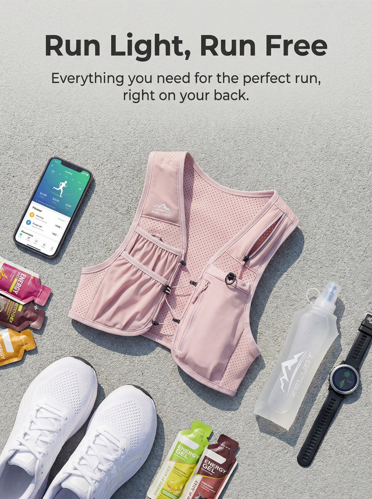 Zelvot | Adjustable Reflective Running Vest: 500ml Flask, USA Patent, Lightweight for Men & Women