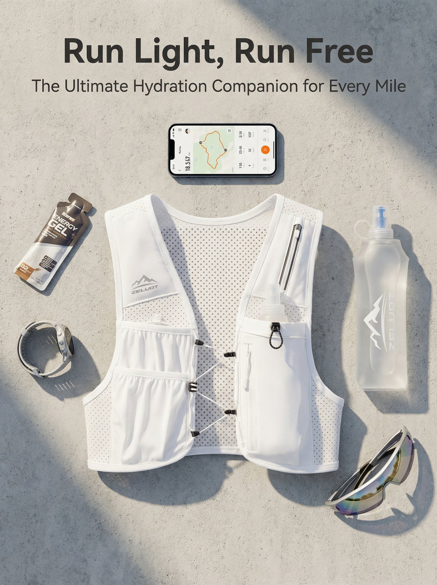 Zelvot | Adjustable Reflective Running Vest: 500ml Flask, USA Patent, Lightweight for Men & Women