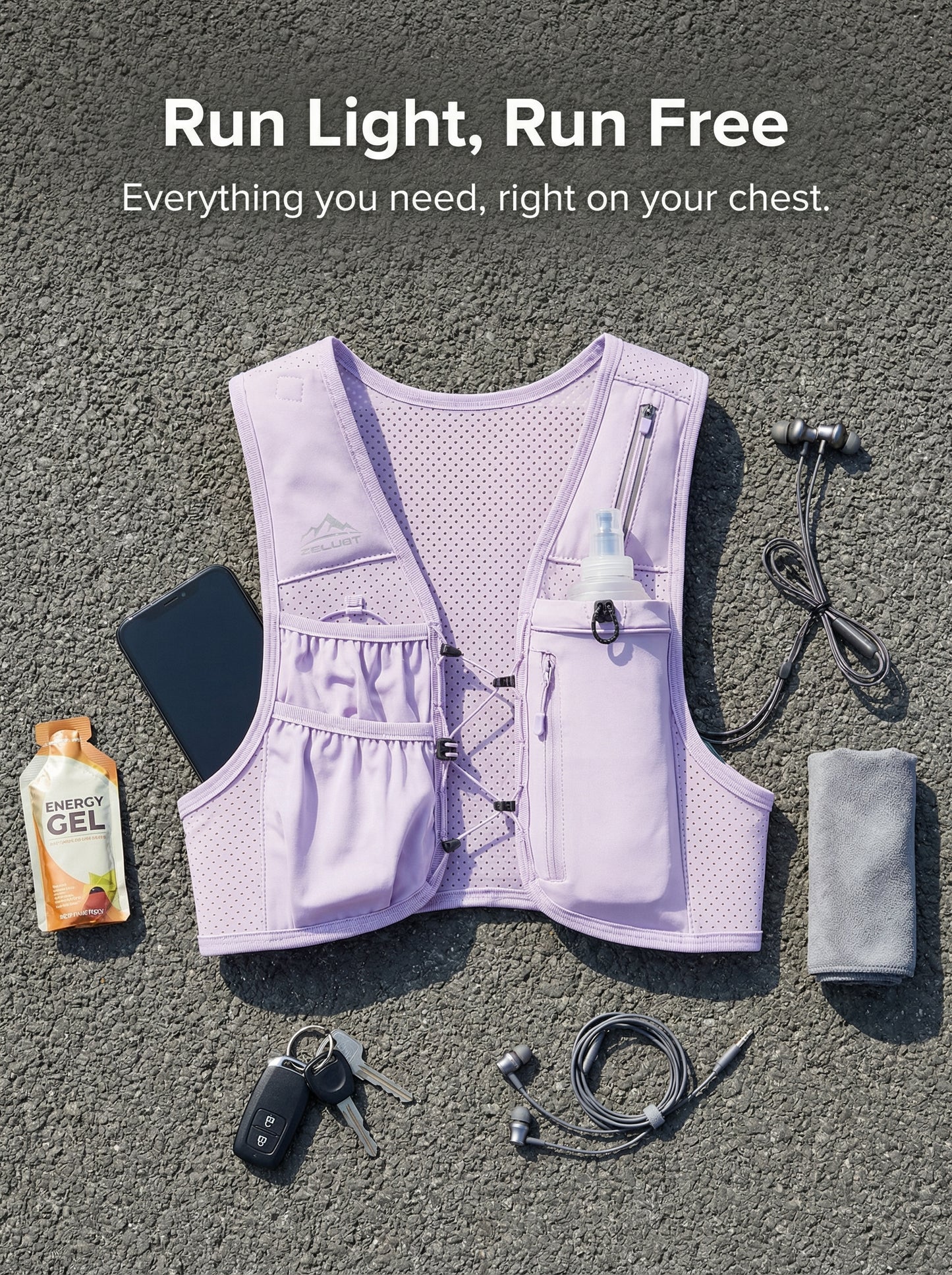 Zelvot | Adjustable Reflective Running Vest: 500ml Flask, USA Patent, Lightweight for Men & Women
