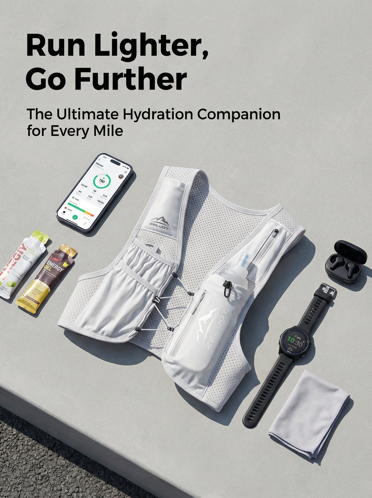 Zelvot | Adjustable Reflective Running Vest: 500ml Flask, USA Patent, Lightweight for Men & Women
