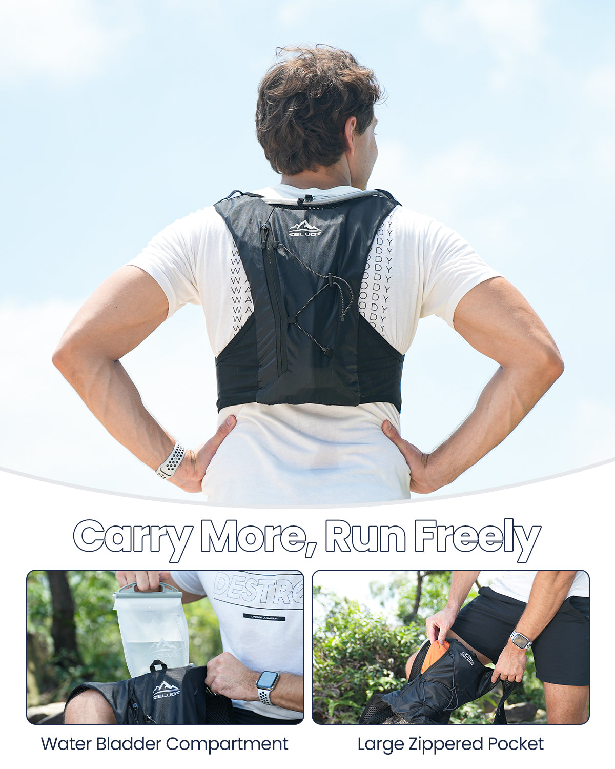 Zelvot | Lightweight Reflective Hydration Vest: 2L Bladder, Adjustable, USA Patent for Men & Women