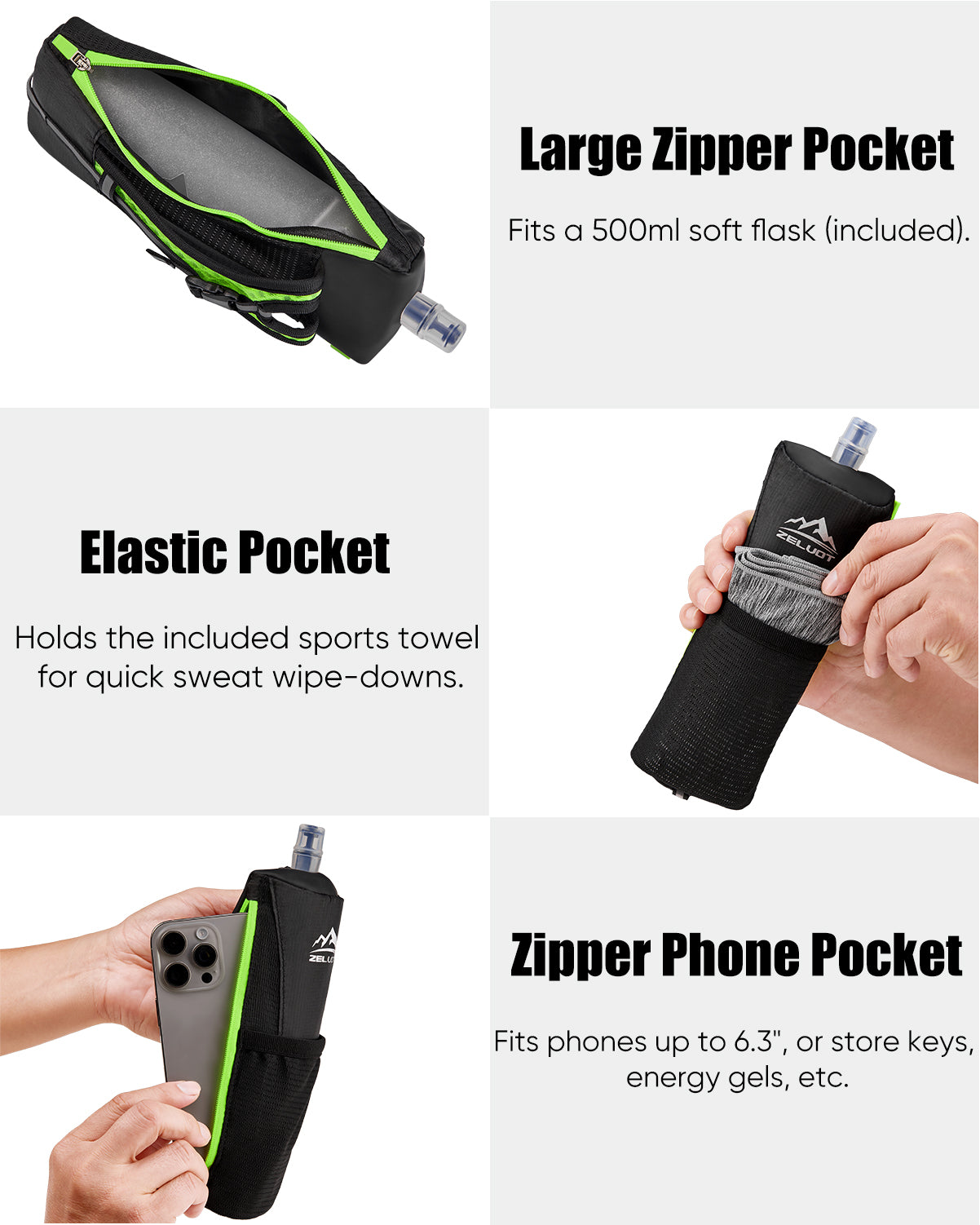 Zelvot | Collapsible 500ml Handheld Water Bottle – BPA-Free with Hand Strap for Running & Hiking