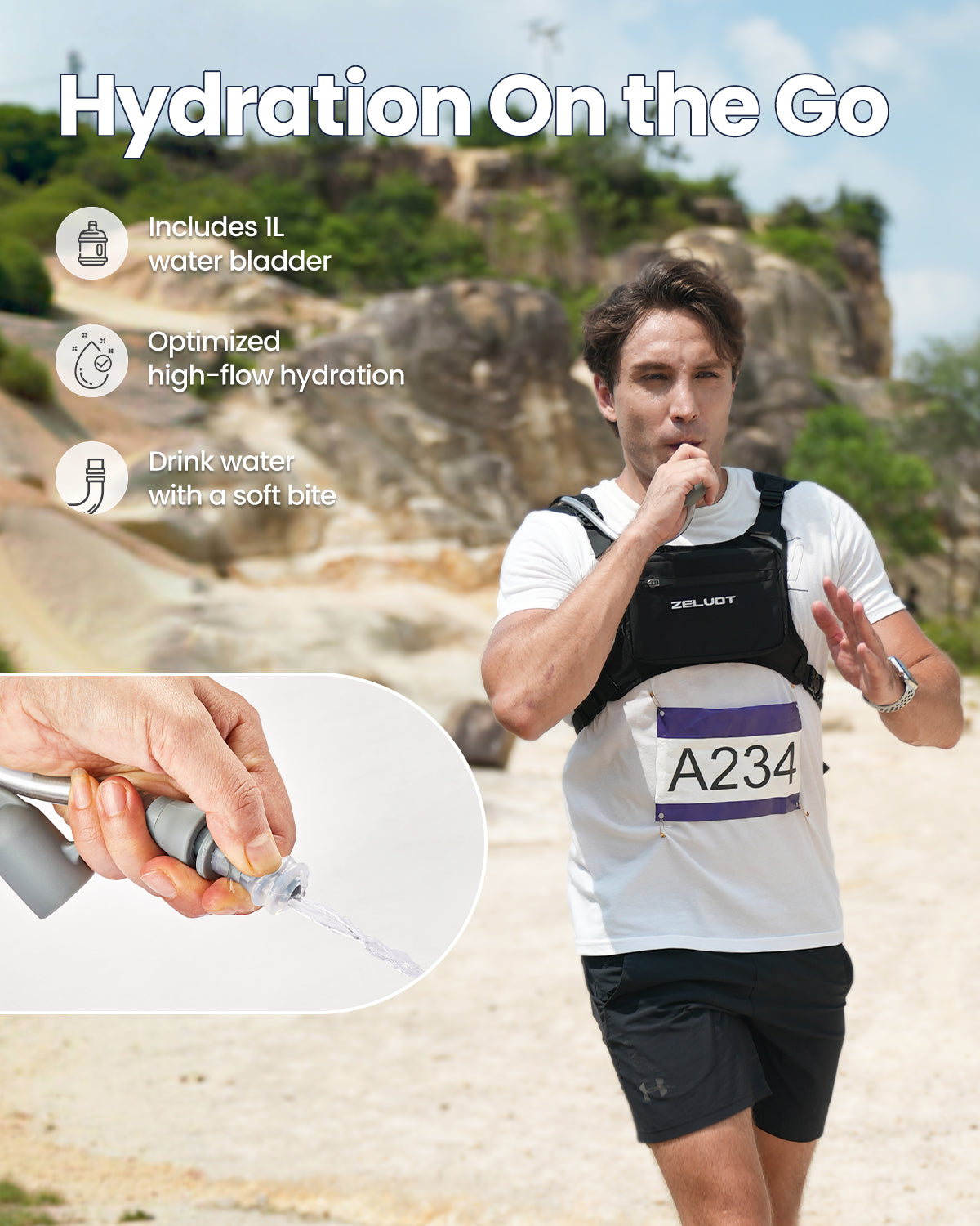 Zelvot | USA Patent Multi-Sport Vest: Lightweight, Reflective, 1L Hydration