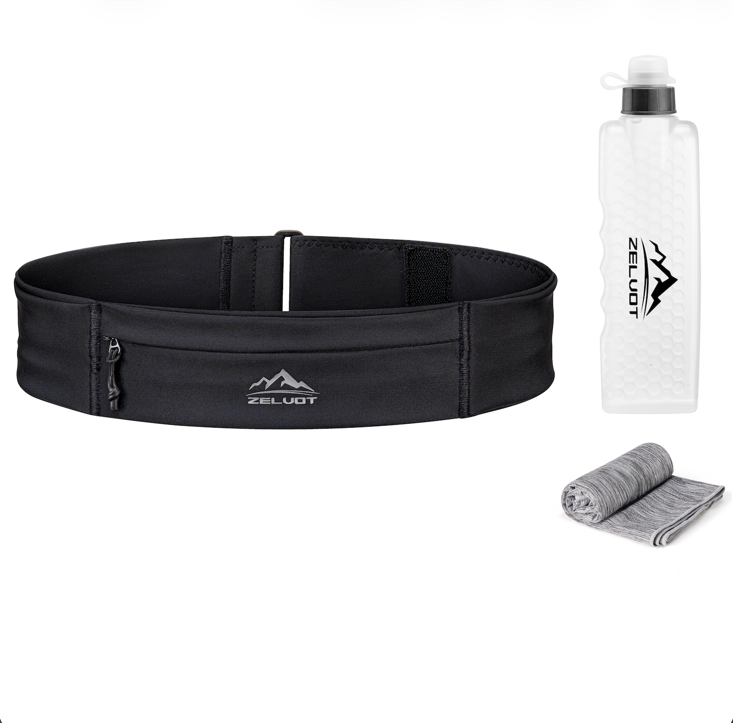 Zelvot | 3-in-1 Running Fanny Pack: 355ml Bottle, Phone Holder, Gym Towel – Waterproof Adjustable Belt