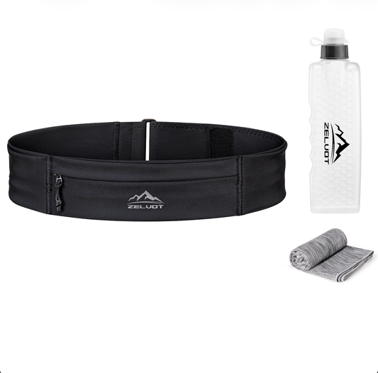 Zelvot | 3-in-1 Running Fanny Pack: 355ml Bottle, Phone Holder, Gym Towel – Waterproof Adjustable Belt