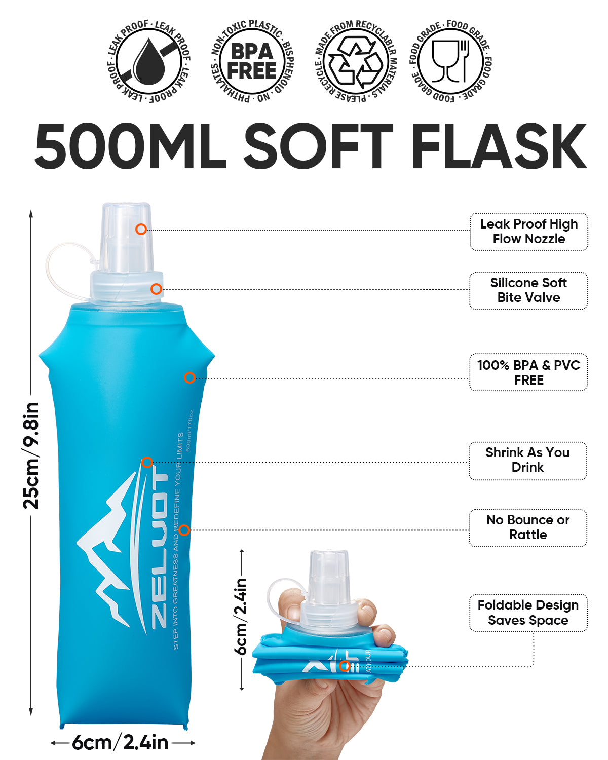Zelvot | BPA-Free 500ml Collapsible Hydration Flask