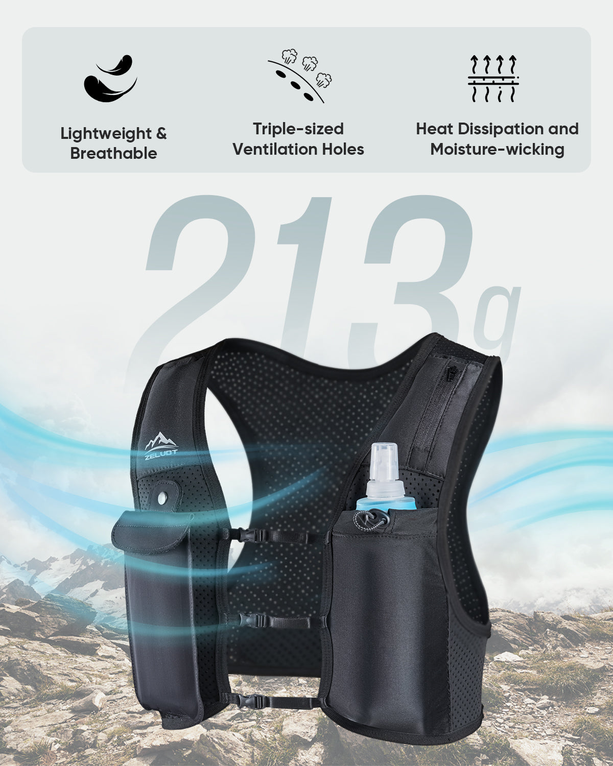 Zelvot | Lightweight Reflective Running Vest | Adjustable 500ml Hydration Pack | USA Patent