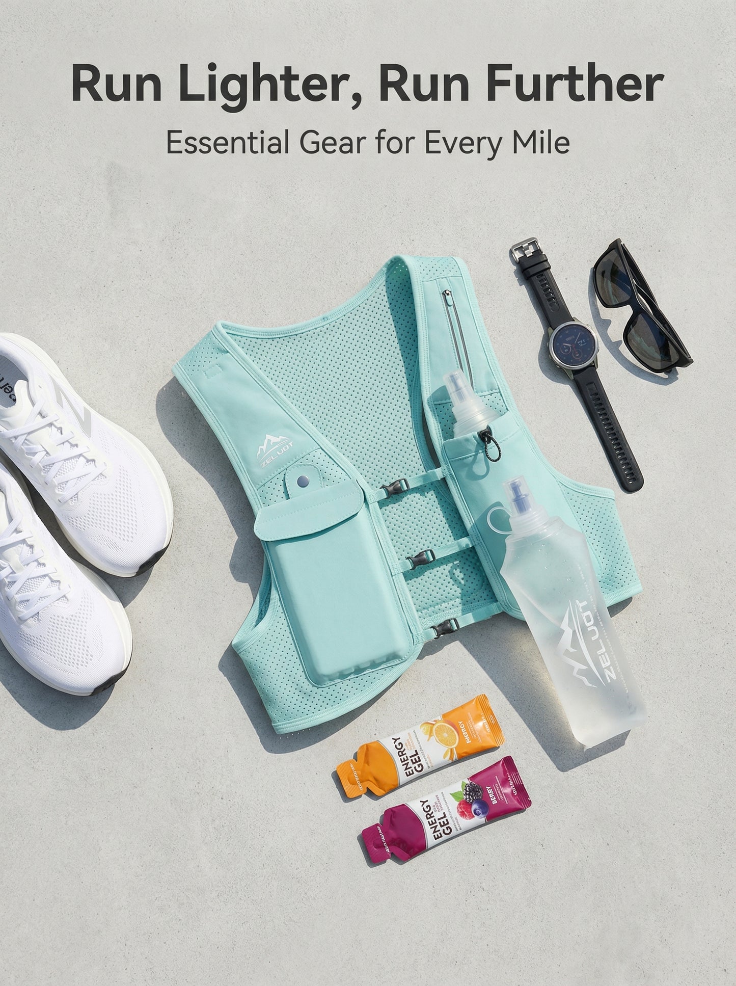 Zelvot | Lightweight Reflective Running Vest | Adjustable 500ml Hydration Pack | USA Patent