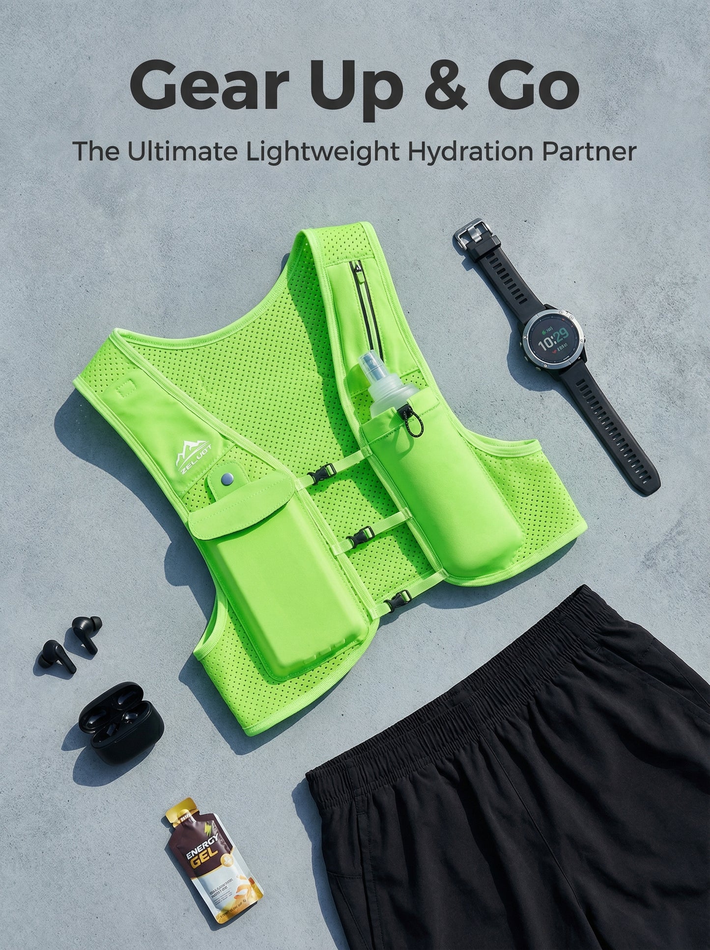 Zelvot | Lightweight Reflective Running Vest | Adjustable 500ml Hydration Pack | USA Patent