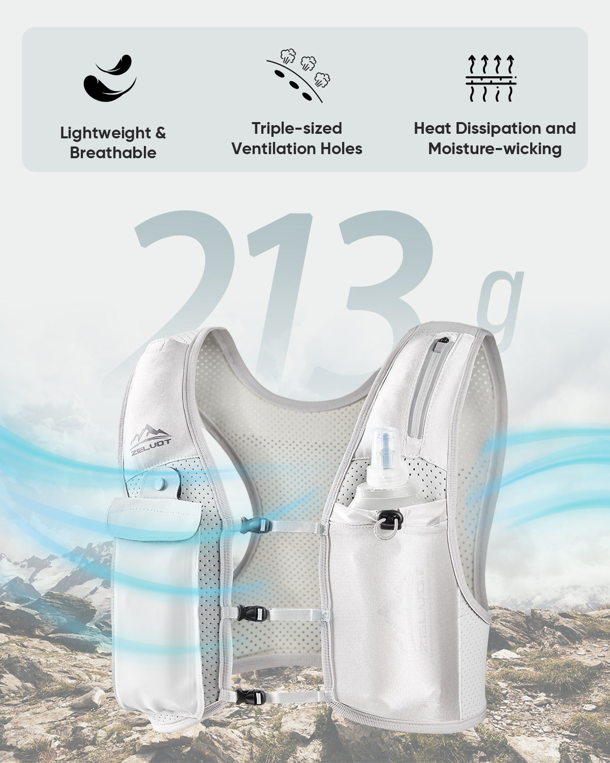 Zelvot | Lightweight Reflective Running Vest | Adjustable 500ml Hydration Pack | USA Patent