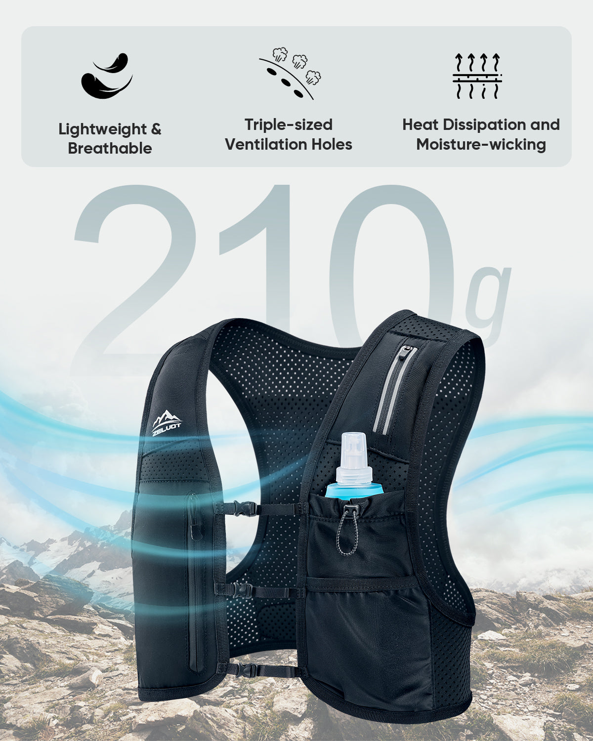 Zelvot | USA Patent Running Vest with 500ml Flask & Phone Pocket - Adjustable & Reflective