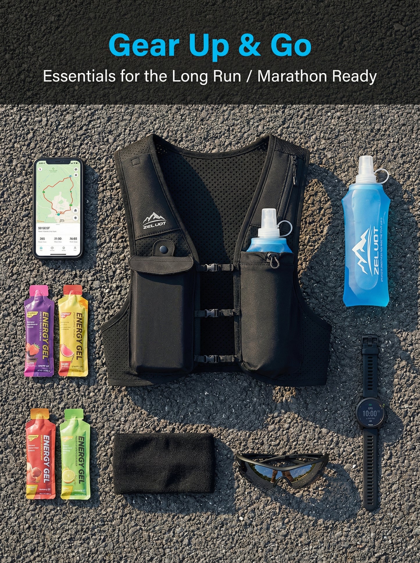 Zelvot | Lightweight Reflective Running Vest | Adjustable 500ml Hydration Pack | USA Patent