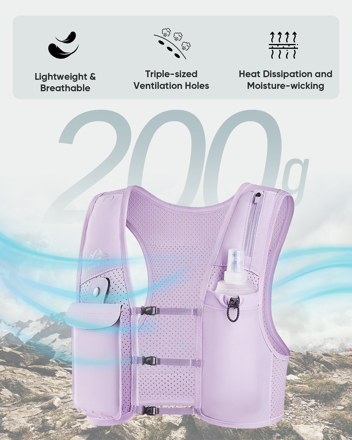 Zelvot | Lightweight Reflective Running Vest | Adjustable 500ml Hydration Pack | USA Patent